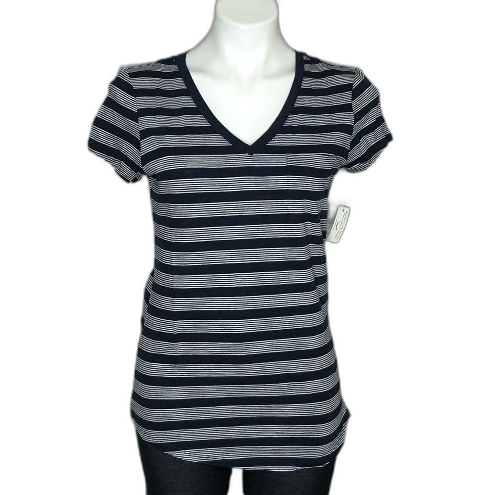 Daily Ritual striped v neck pocket tee, NWT medium